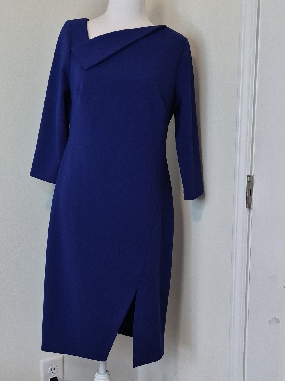 Calvin Klein Elegant Asymmetric Neck Sheath Dress in Royal Blue Size 10